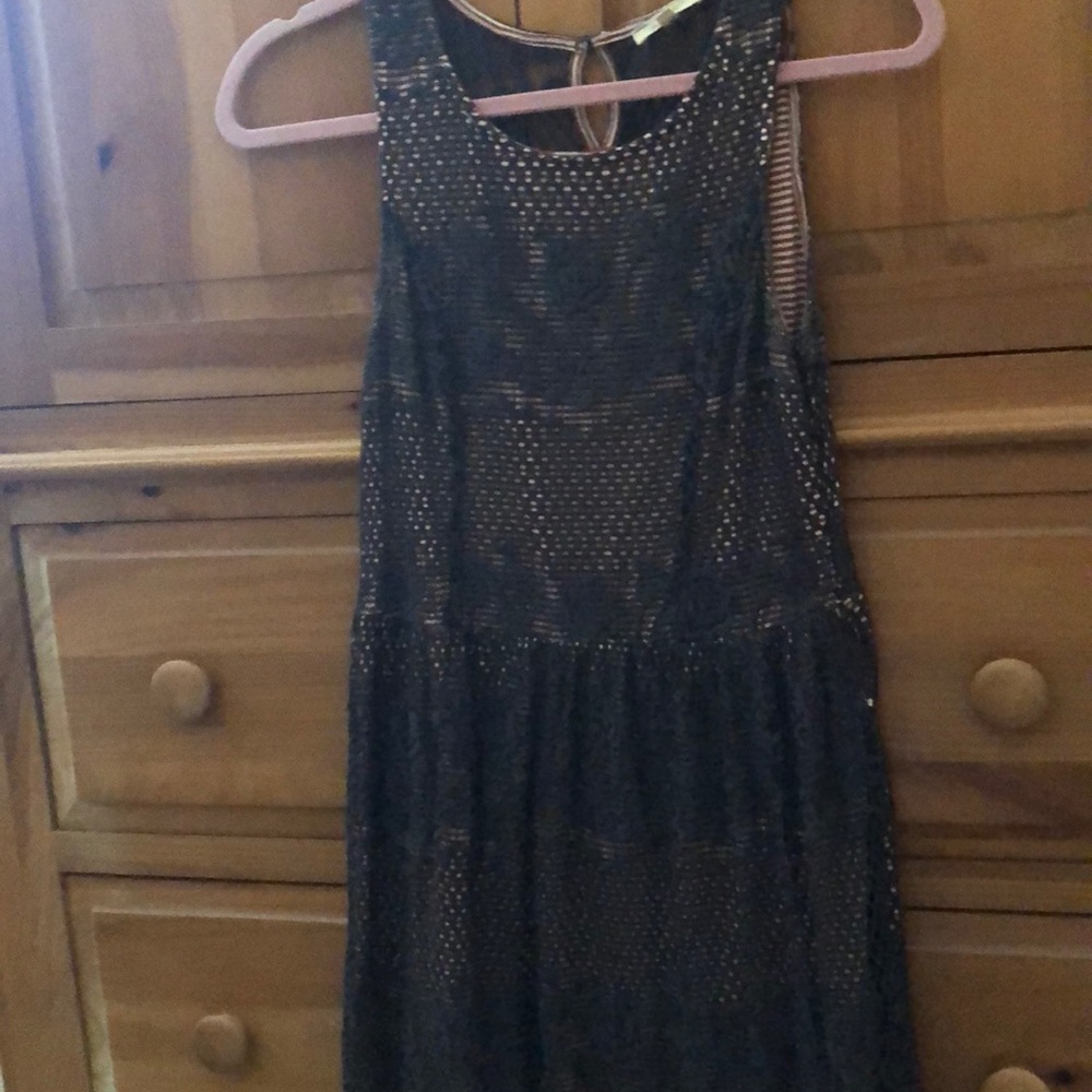 Stunning navy lace dress with red and white strip